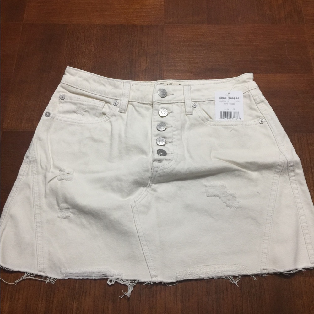 Free People Destroyed Denim White Skirt